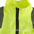 Custom Zipper Hi Vis Work Jacket Waistcoat with Collar,ANSI Yellow High Visibility Reflective Safety Vest with Pockets